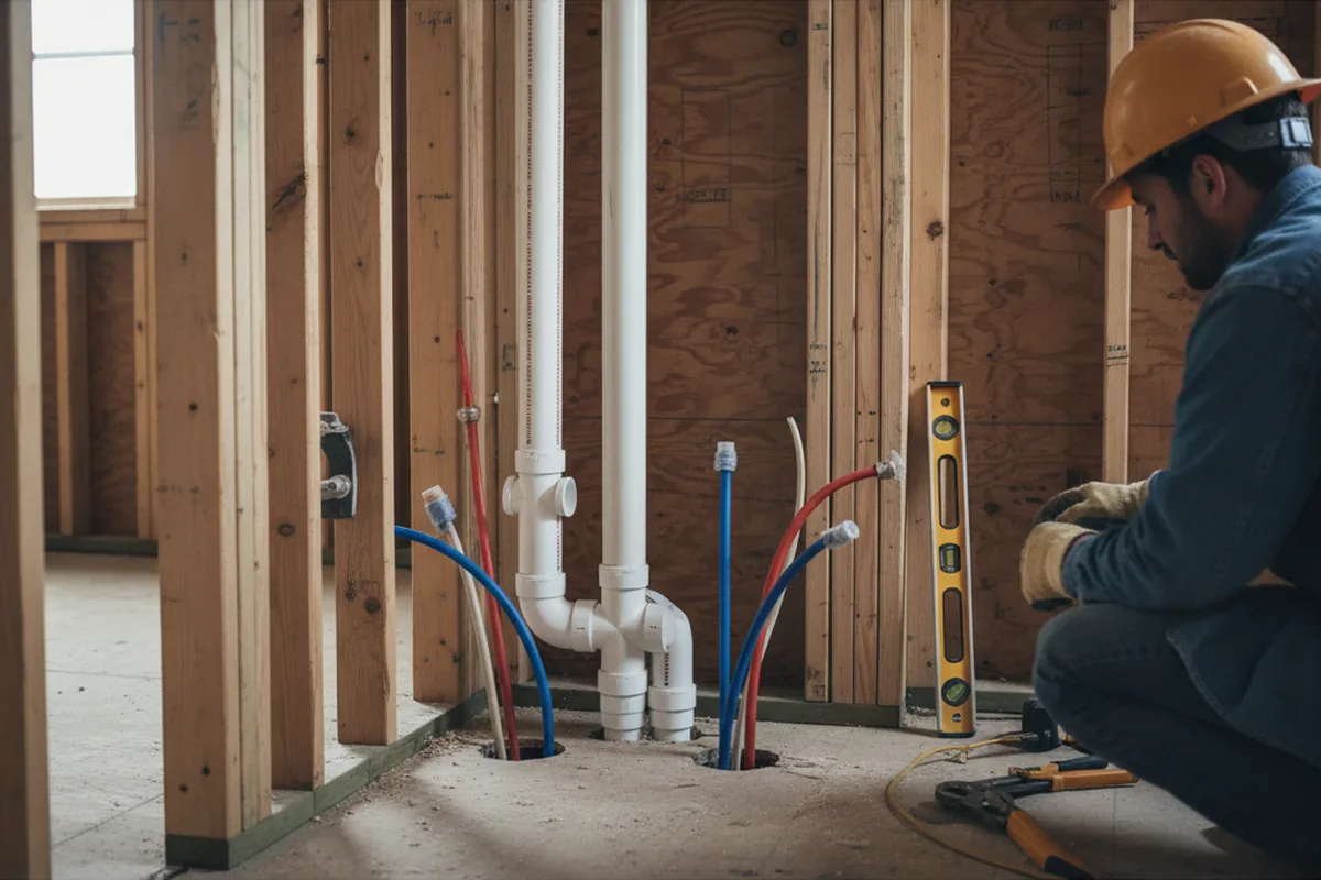 Drain and supply rough-in during Leak Detection in Algonac